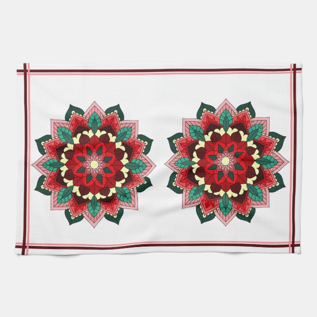 Mandala Pattern 02 in red Tea Towel (Horizontal)