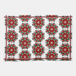 Mandala Pattern 02 in red Tea Towel