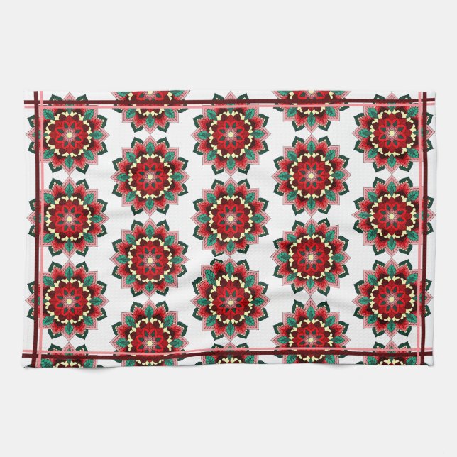 Mandala Pattern 02 in red Tea Towel (Horizontal)