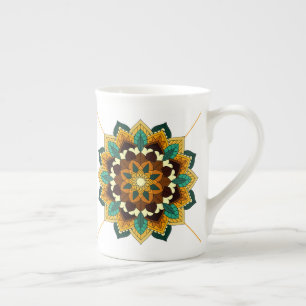 Mandala Pattern 02 in yellow & tan Bone China Mug