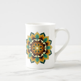 Mandala Pattern 02 in yellow & tan Bone China Mug
