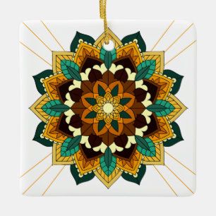 Mandala Pattern 02 in yellow & tan Ceramic Ornament