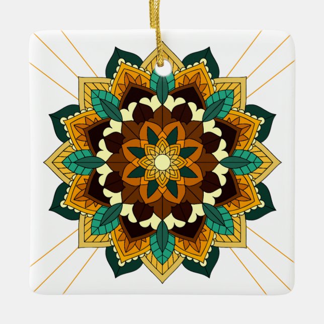Mandala Pattern 02 in yellow & tan Ceramic Ornament (Front)