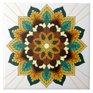 Mandala Pattern 02 in yellow & tan Ceramic Tile
