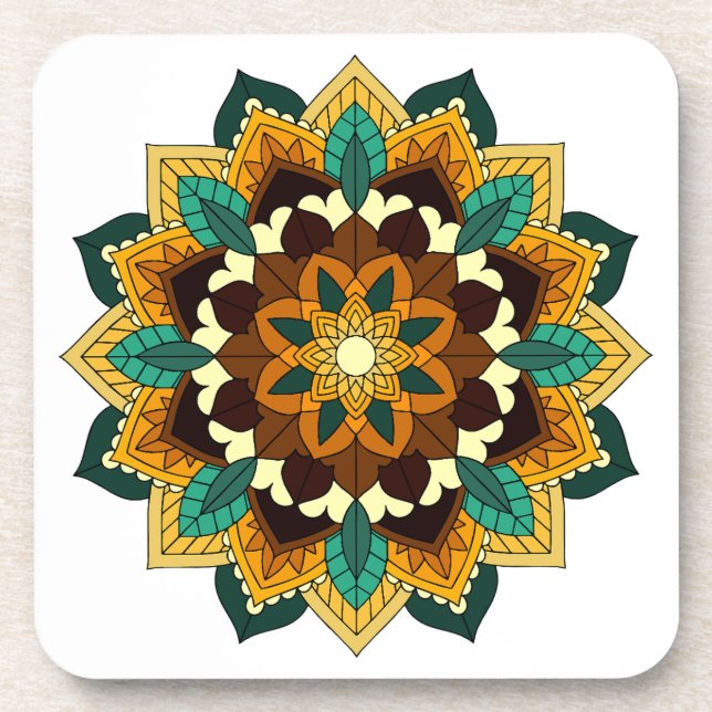 Mandala Pattern 02 in yellow & tan Coaster (Front)