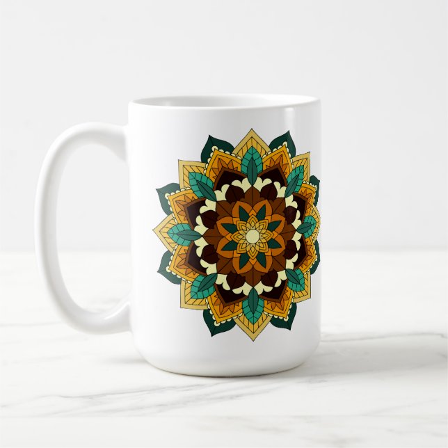 Mandala Pattern 02 in yellow & tan Coffee Mug (Left)
