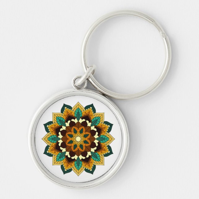 Mandala Pattern 02 in yellow & tan Key Ring (Front)