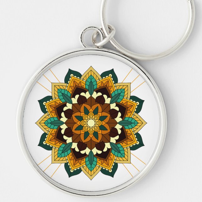 Mandala Pattern 02 in yellow & tan Key Ring (Front)