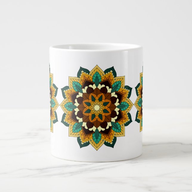 Mandala Pattern 02 in yellow & tan Large Coffee Mug (Front)