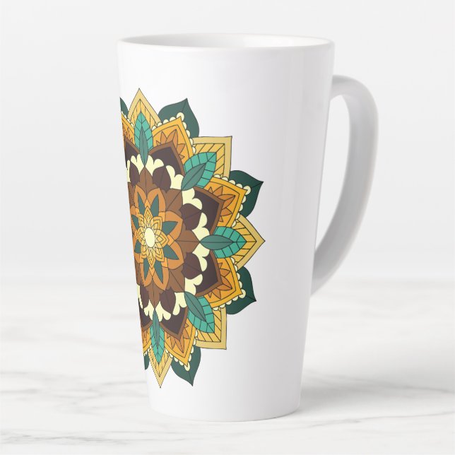 Mandala Pattern 02 in yellow & tan Latte Mug (Right Angle)