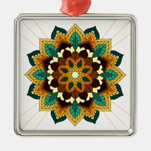 Mandala Pattern 02 in yellow & tan Metal Ornament