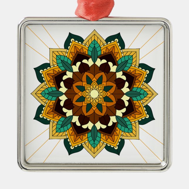 Mandala Pattern 02 in yellow & tan Metal Ornament (Front)