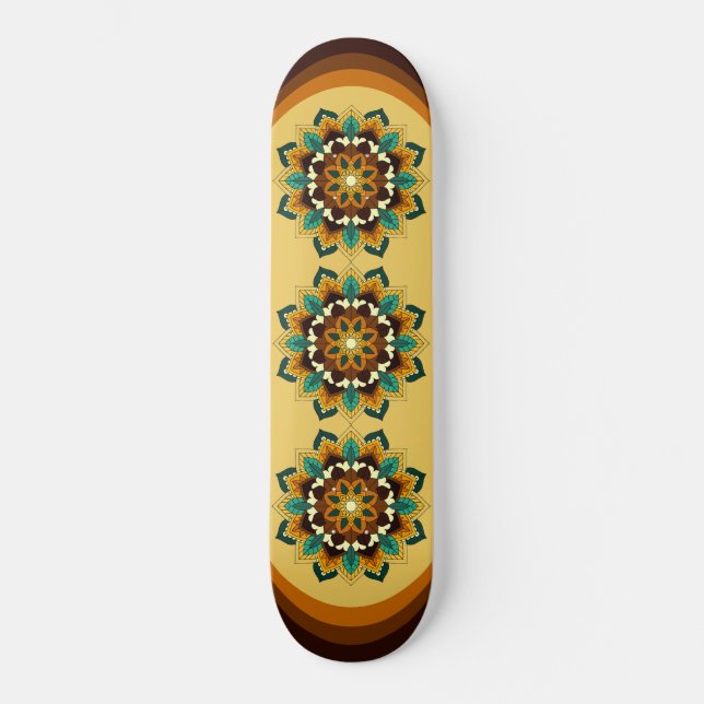 Mandala Pattern 02 in yellow & tan Skateboard (Front)