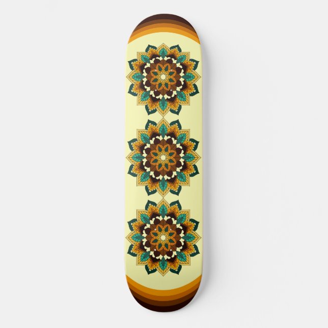 Mandala Pattern 02 in yellow & tan Skateboard (Front)