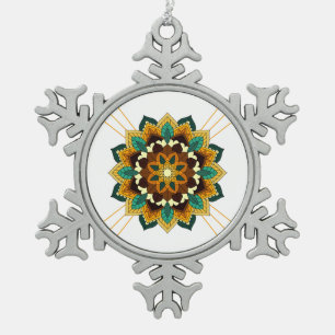 Mandala Pattern 02 in yellow & tan Snowflake Pewter Christmas Ornament