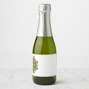 Mandala Pattern 02 in yellow & tan Sparkling Wine Label