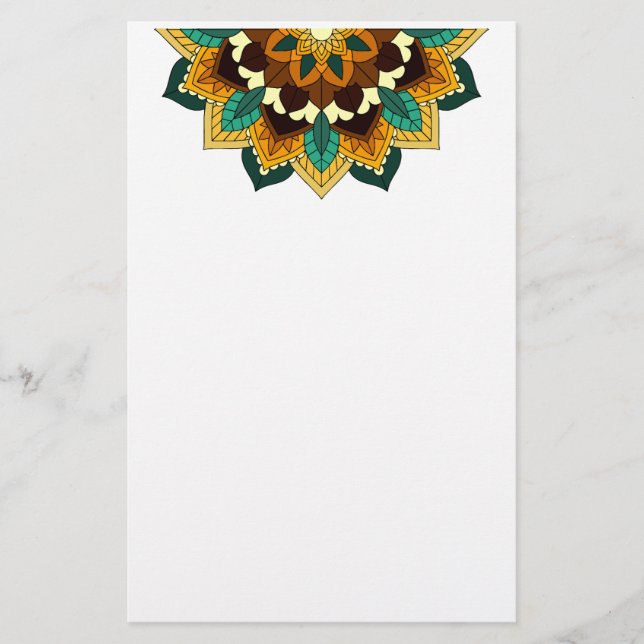 Mandala Pattern 02 in yellow & tan Stationery (Front)