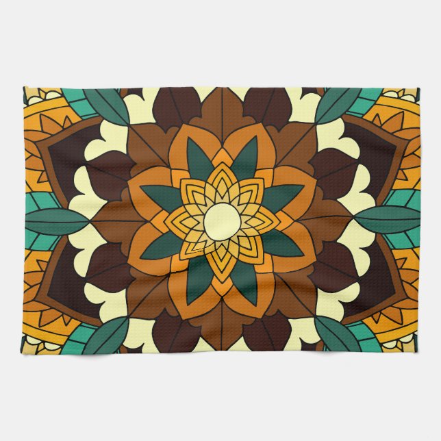 Mandala Pattern 02 in yellow & tan Tea Towel (Horizontal)