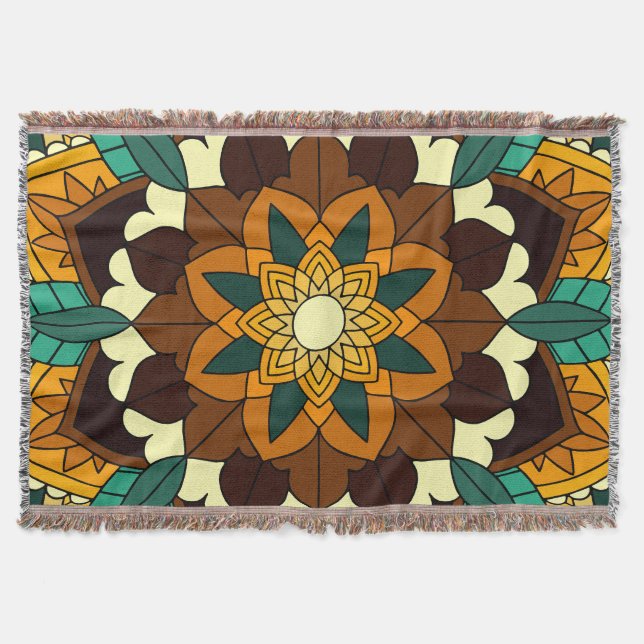 Mandala Pattern 02 in yellow & tan Throw Blanket (Front)