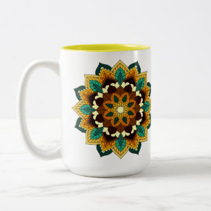 Mandala Pattern 02 in yellow & tan Two-Tone Coffee Mug