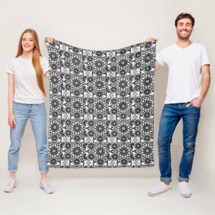 Mandala pattern, Black, White and Grey Fleece Blanket