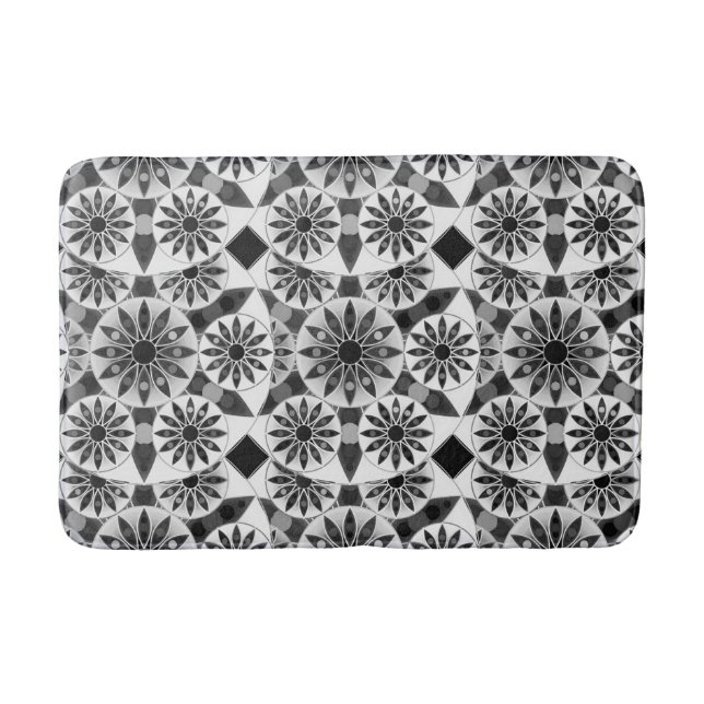 Mandala pattern , black, white and grey / grey bath mat (Front)