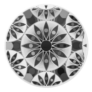 Mandala pattern , black, white and grey / grey ceramic knob
