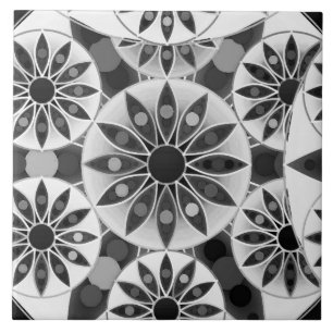 Mandala pattern , black, white and grey / grey ceramic tile