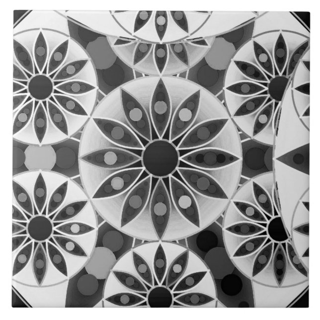 Mandala pattern , black, white and grey / grey ceramic tile (Front)