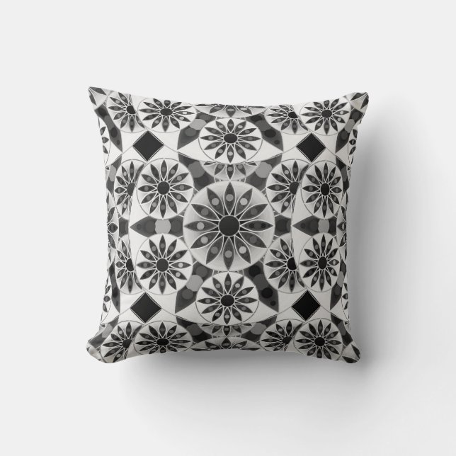 Mandala pattern , black, white and grey / grey cushion (Front)