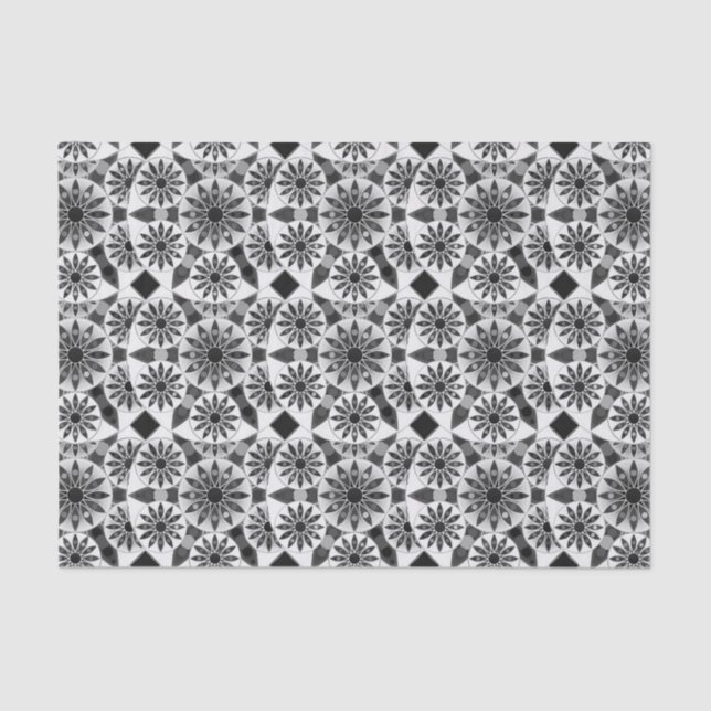 Mandala pattern , black, white and grey / grey tissue paper (Front)