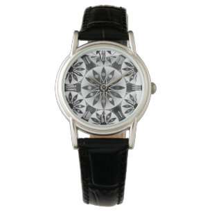 Mandala pattern , black, white and grey / grey watch