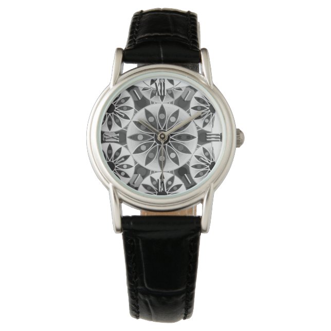 Mandala pattern , black, white and grey / grey watch (Front)
