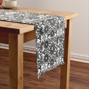 Mandala pattern, Black, White and Grey Short Table Runner