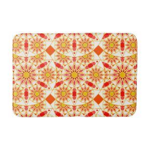 Mandala pattern, brick red, rust, gold bath mat