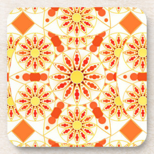 Mandala pattern, brick red, rust, gold coaster
