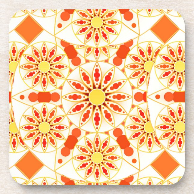 Mandala pattern, brick red, rust, gold coaster (Front)