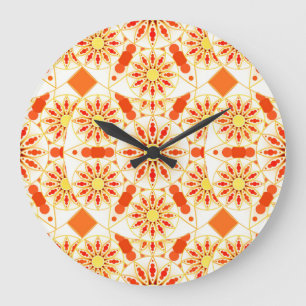 Mandala pattern, brick red, rust, gold large clock
