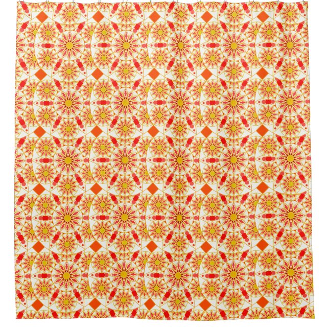 Mandala pattern, brick red, rust, gold shower curtain (Front)