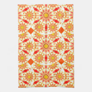 Mandala Pattern, Brick Red, Rust, Gold Tea Towel