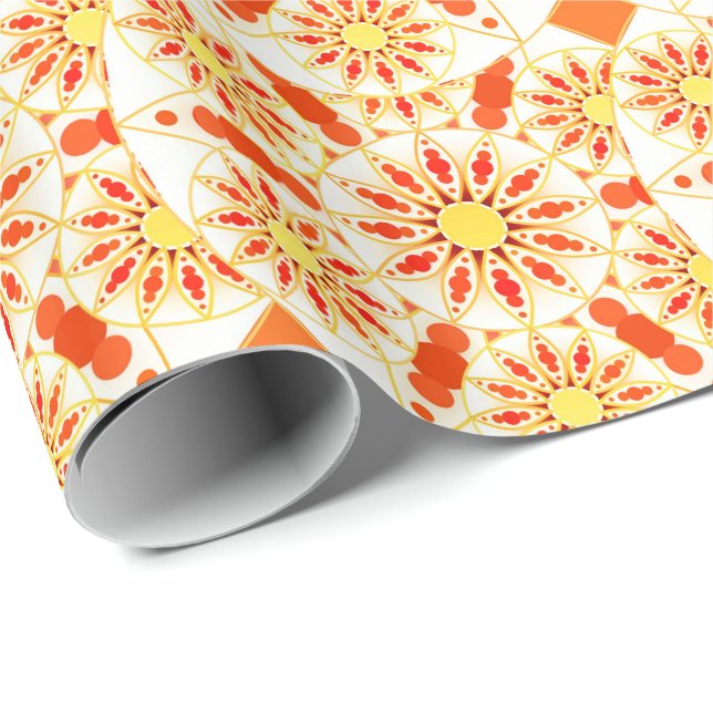 Mandala pattern, brick red, rust, gold wrapping paper (Roll Corner)