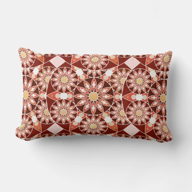 Mandala pattern, brown, rust, tan, beige lumbar cushion (Front)