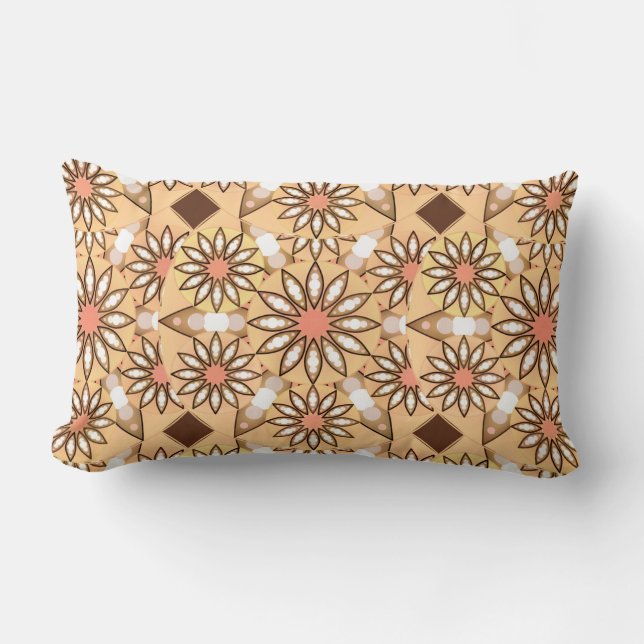 Mandala pattern, caramel tan, chocolate brown lumbar cushion (Front)