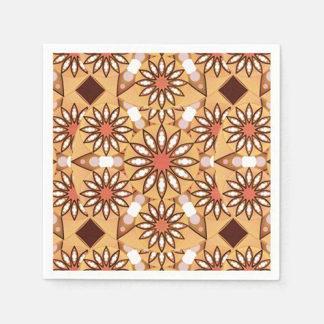 Mandala pattern, caramel tan, chocolate brown napkin (Front)