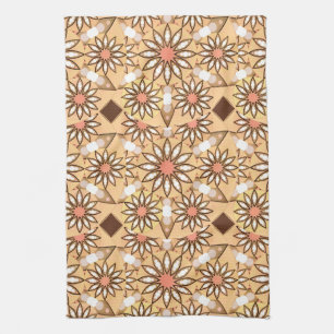 Mandala Pattern, Caramel Tan, Chocolate Brown Tea Towel