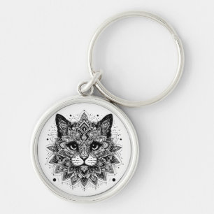Mandala Pattern Cat Design Key Ring