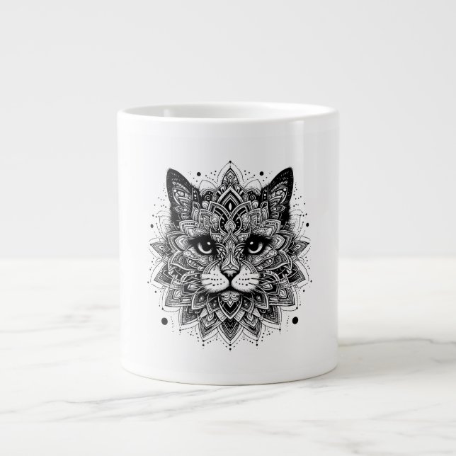 Mandala Pattern Cat Design Large Coffee Mug (Front)