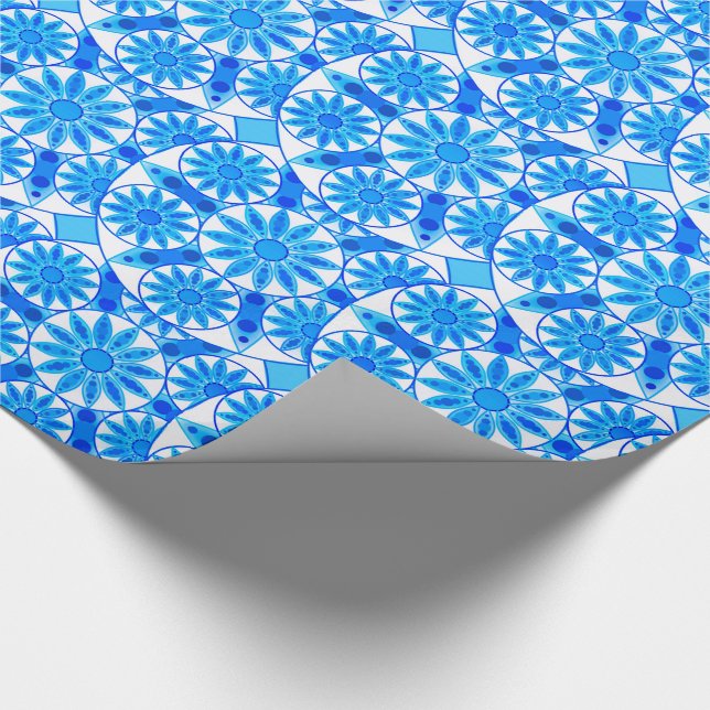 Mandala pattern, cobalt, turquoise and white wrapping paper (Corner)