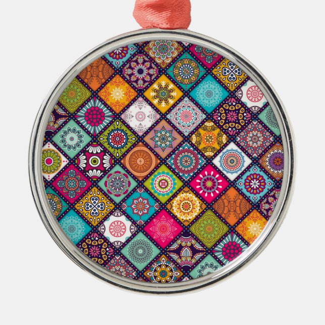 Mandala pattern colorful Moroccan Metal Tree Decoration (Front)