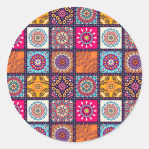 Mandala pattern colourful Moroccan Classic Round Sticker